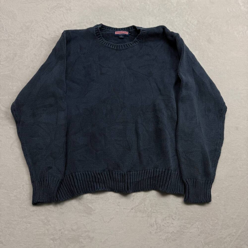 Vineyard Vines Men's Sweater Size XL Navy Blue Cotton Knit Crew Neck Pullover